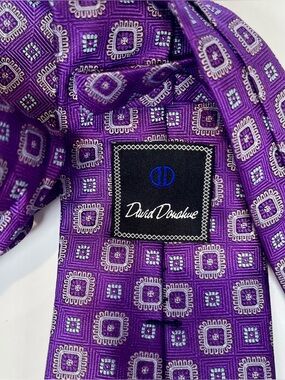 David Donahue Tie Purple Geometric Diamonds Luxury Designer Handmade USA EUC MEN